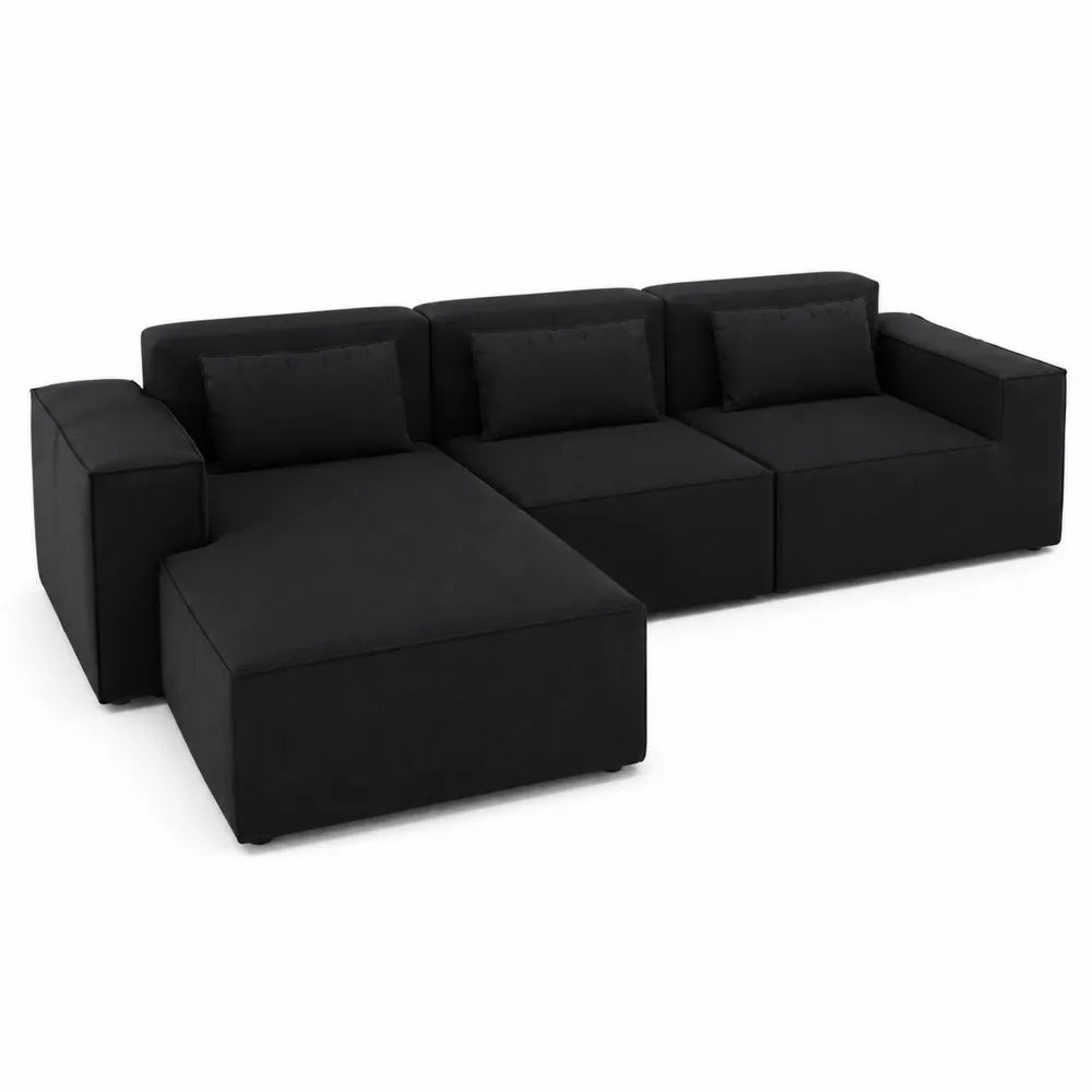 Canap¨¦ d'angle modulable en tissu et m¨¦tal Noir 300x200x85