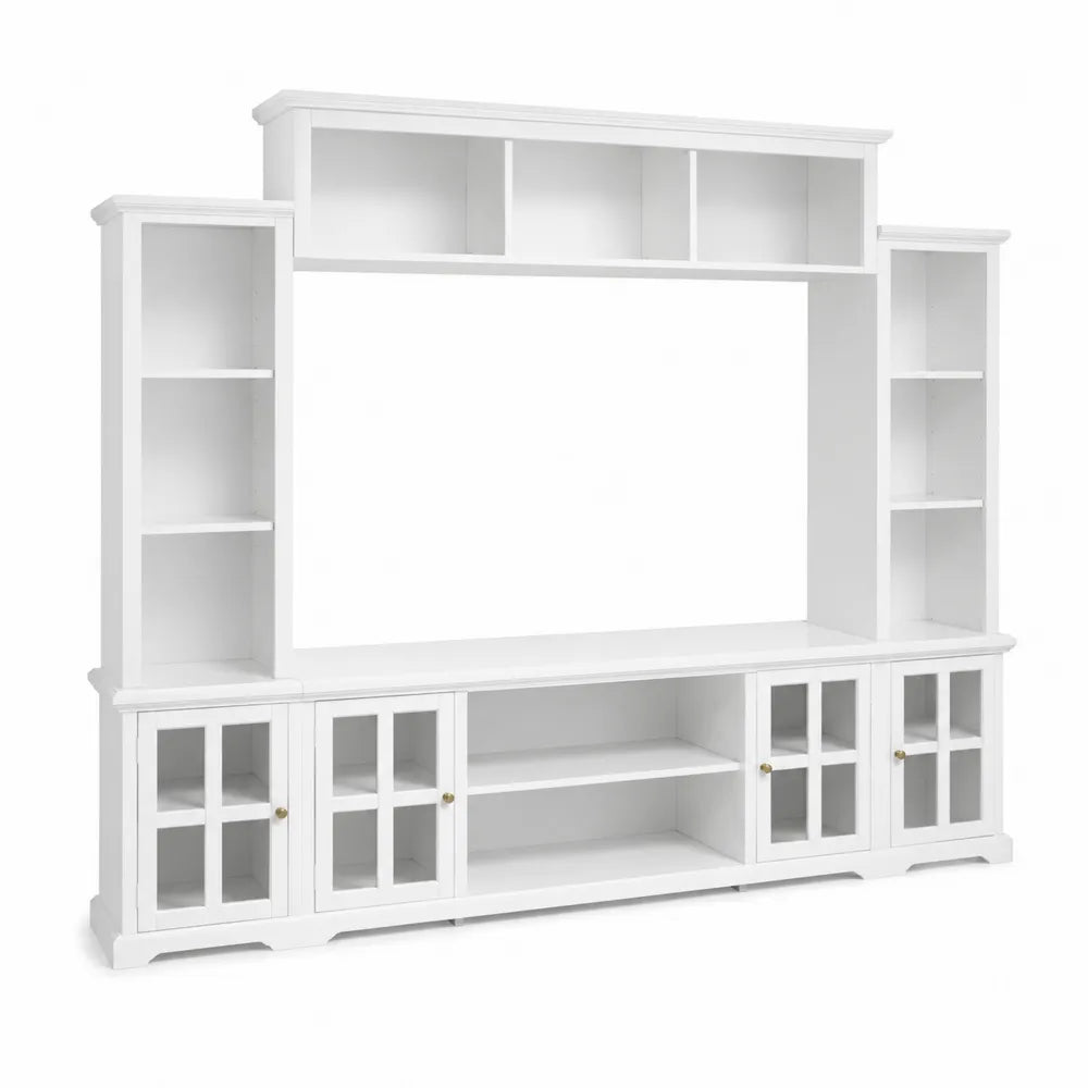 Meuble TV en bois blanc avec ¨¦tag¨¨res et portes