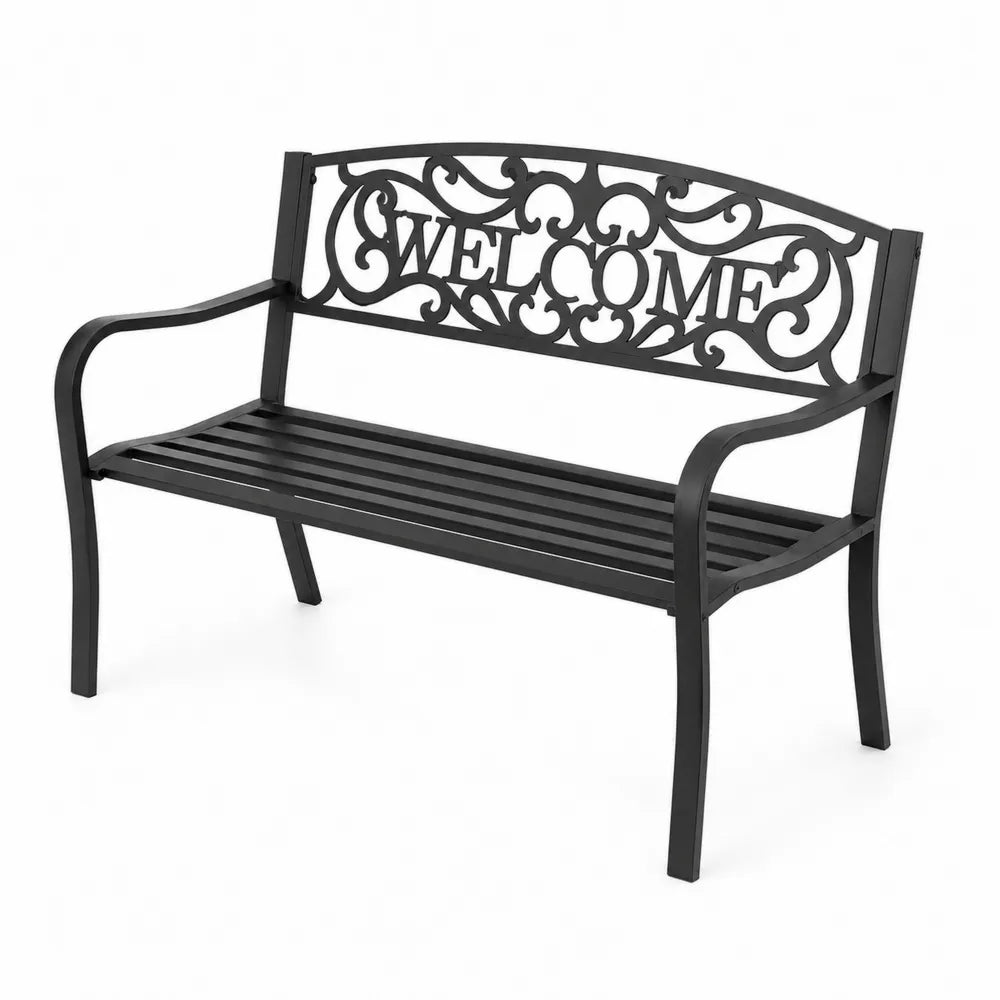 Banc d'ext¨¦rieur en m¨¦tal avec dossier ornemental en fer