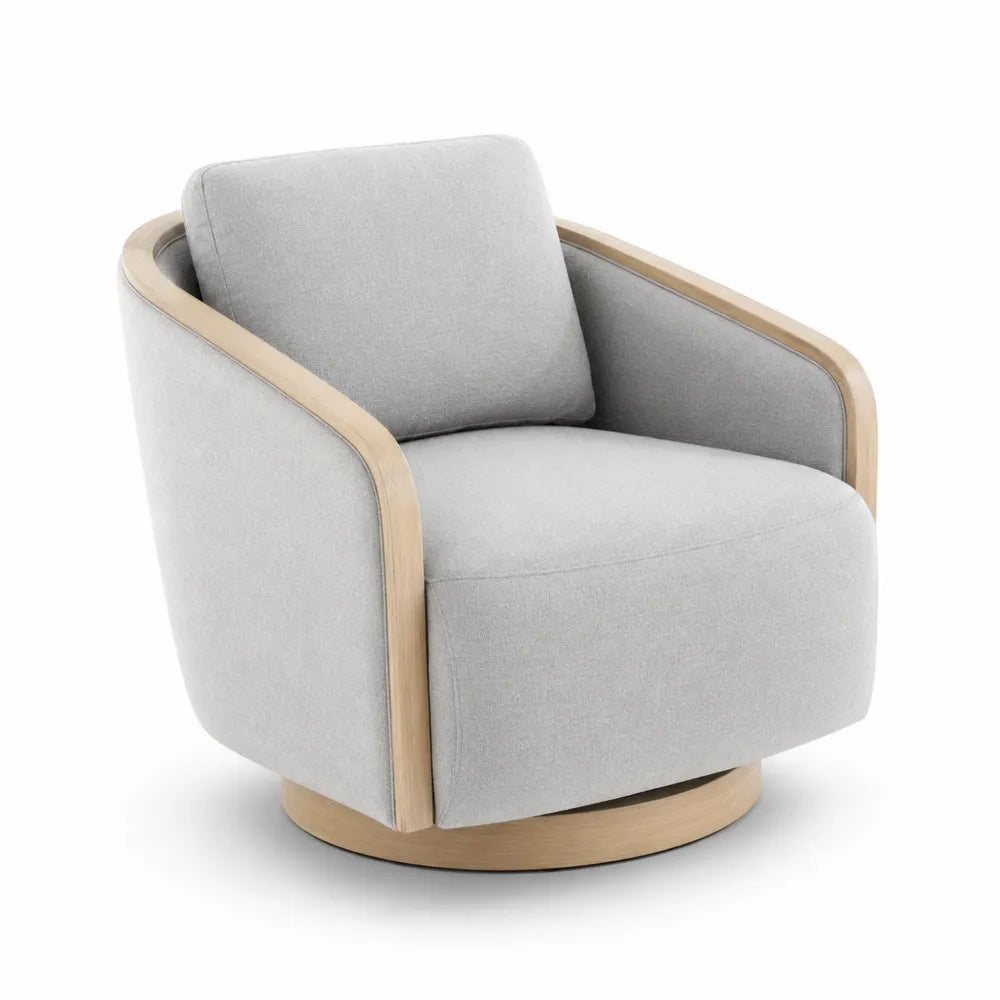 Fauteuil pivotant en bois et tissu