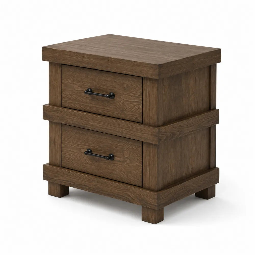 Table de chevet en bois de ch¨ºne avec 2 tiroirs