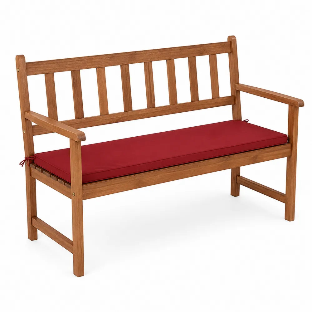 Banc en bois avec coussin rouge 120