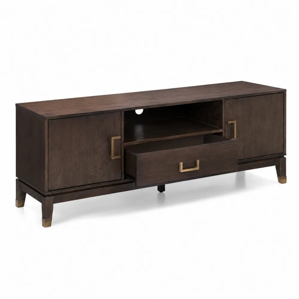 Meuble TV en bois brun avec tiroir et portes 180x45x50