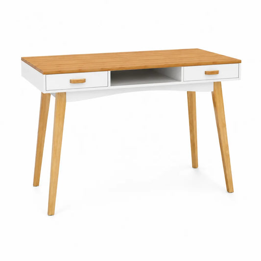 Bureau en bois MDF et ch¨ºne avec tiroirs et ¨¦tag¨¨re 120