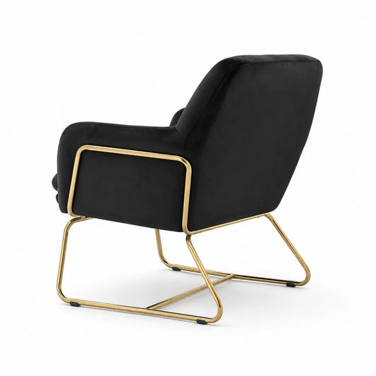 Fauteuil en velours noir avec structure en m¨¦tal