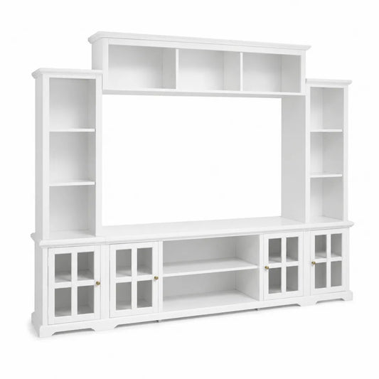 Meuble TV en bois blanc avec ¨¦tag¨¨res et portes