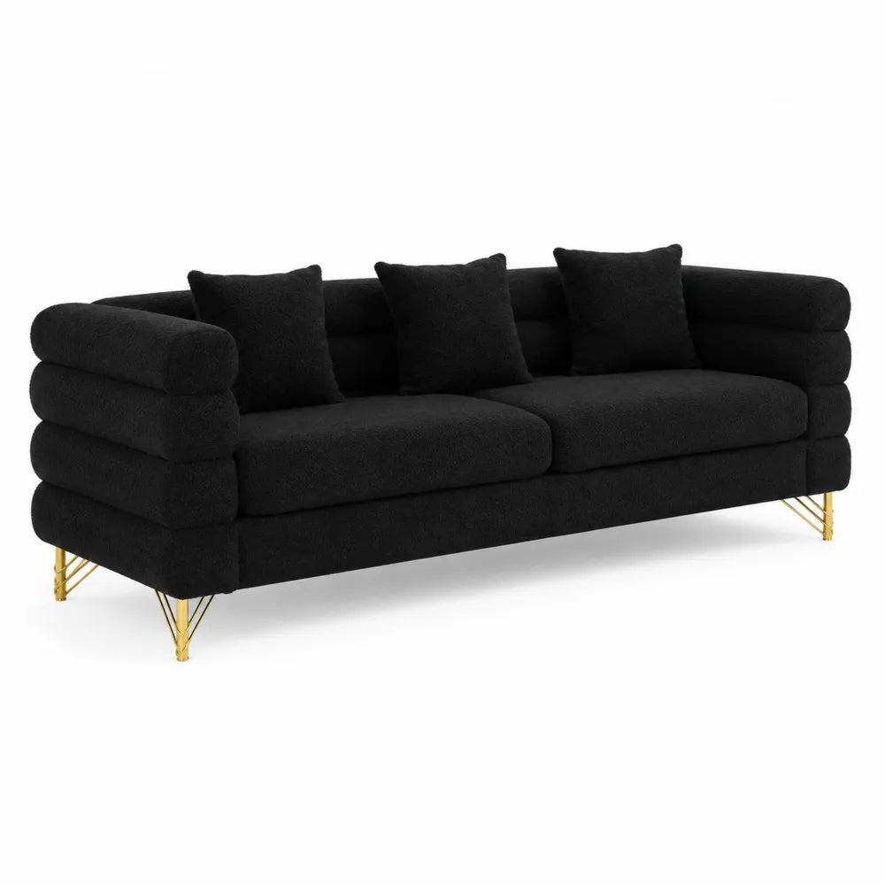 Canap¨¦ en tissu boucl¨¦ noir avec pieds en m¨¦tal