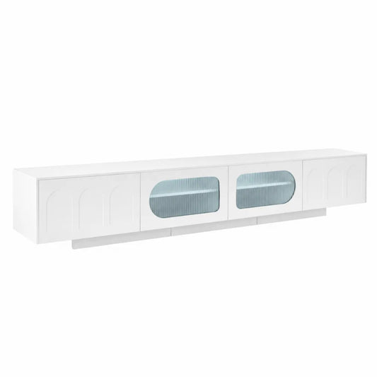 Meuble TV en Bois Blanc avec Portes en Verre