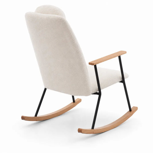 Chaise ¨¤ bascule en tissu cr¨¨me avec cadre en m¨¦tal et accoudoirs en