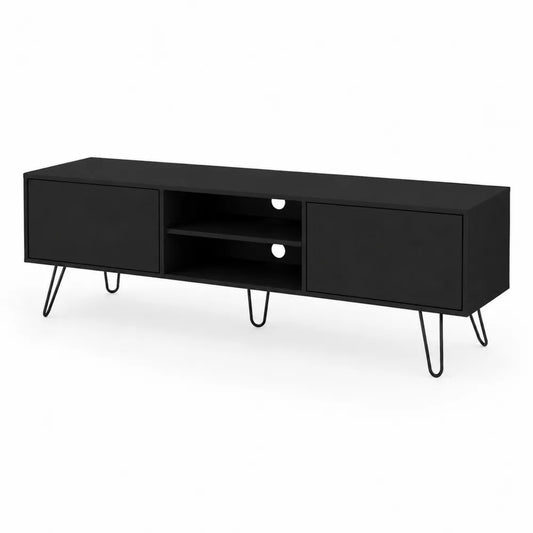 Meuble TV en bois et m¨¦tal Noir 180x40x45