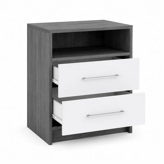 Table de chevet en bois avec tiroirs blancs et ¨¦tag¨¨re